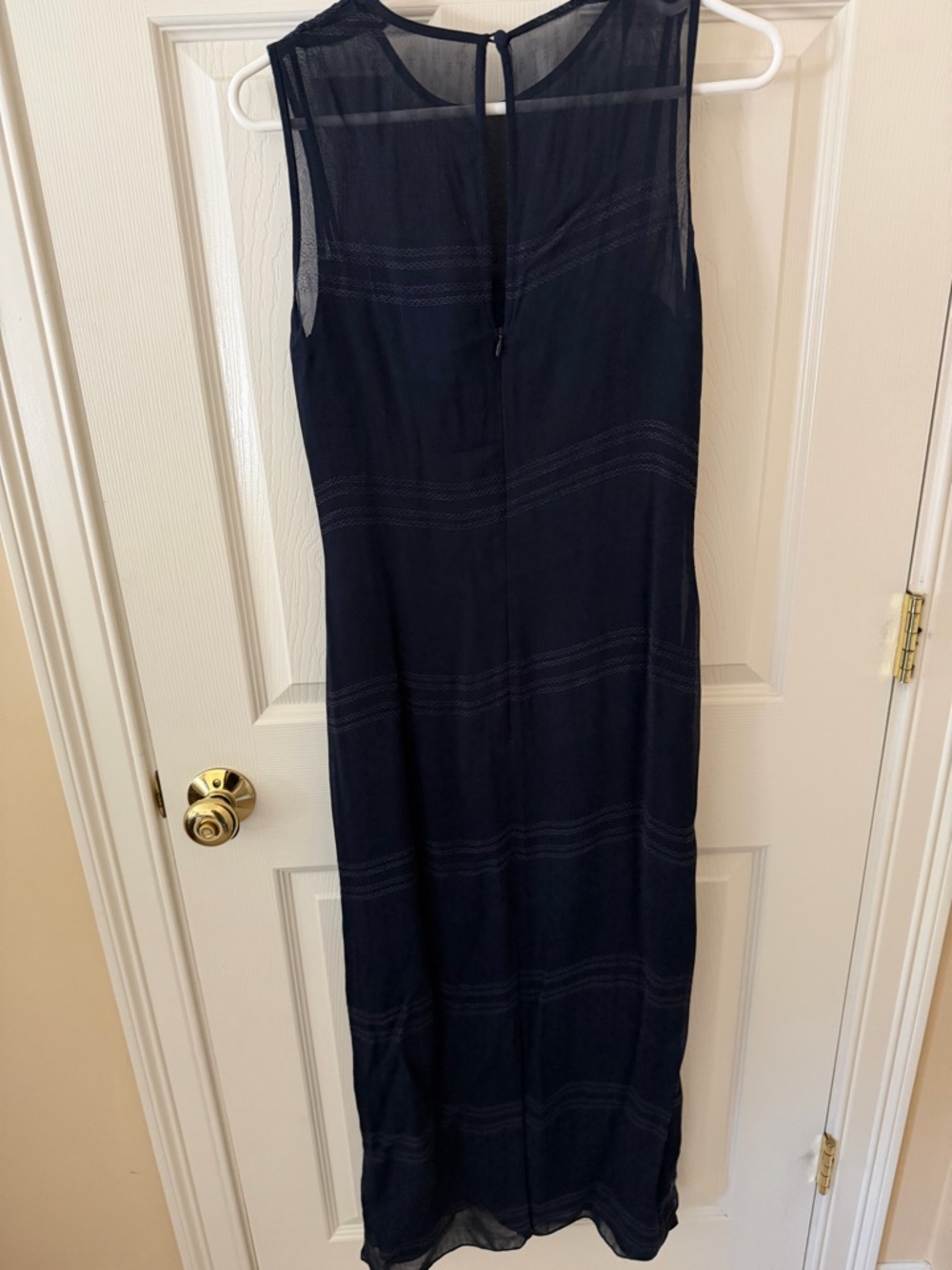 Ann Taylor Navy Sleeveless Dress with Sheer Yoke